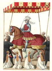 Kong Ludvig XII af Frankrig (1462-1515), efter en miniature af Jean Marot (eller Desmarets, omkring 1450-cirka 1526) - Litografi fra en illustration af Edmond Lechevallier-Chevignard (1825-1902), fra "historiske kostumer fra det 16.