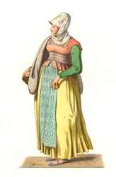 Portugisisk bonde fra det 16. århundrede - Litografi baseret på en illustration af Edmond Lechevallier-Chevignard (1825-1902), fra "" Costumes historiques des 16th