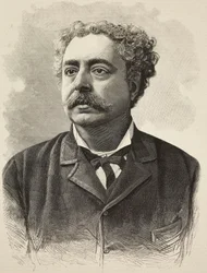 Portræt af Edmondo De Amicis (1846-1908), italiensk forfatter, gravering af E Mancastroppa fra fotografi af Schemboche fra L