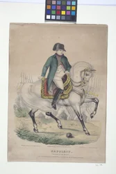 Napoleon - The Hero Of 100 Battles (håndfarvet litografi)