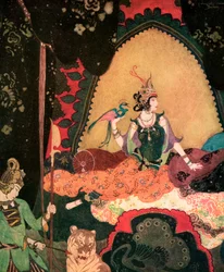 Layla holder en fugl af Edmund Dulac