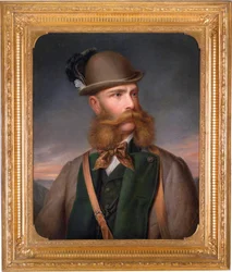 Portræt af Francois Joseph I af Østrig (1830-1916), i jagtudstyr. Maleri af Edmund Mahlknecht (1820-1903), olie på lærred