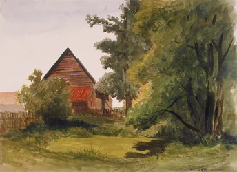 Udsigt over Hampstead med en lade til venstre, Hampstead, Camden, London, 1842