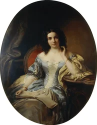 Portræt af en siddende Dame i en blå og hvid Kjole; Portræt af en siddende dame i en blå og hvid kjole, 1853