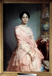 Portræt af Madame F. Maleri af Édouard Dubufe (1820-1883). 19. århundrede. Mål 1,3 x 0,89 m. Paris, Musée d