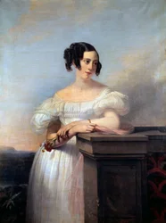 Portræt af en pige med nellikemaleriet af Edouard Louis Dubufe (1820-1883) 1800-tallets Rouen, Musee des Beaux Arts