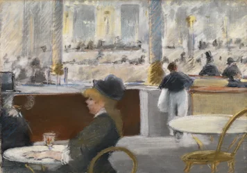 En café på Place du Theatre-Francais, ca. 1877-78 (pastel på lærred)