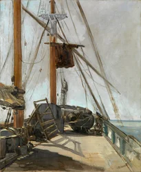 ""Dækket af en båd"" - Maleri af Edouard Manet (1832-1883), ca. 1860, olie på lærred - Skibets dæk - Olie på lærred af Edouard Manet (1832-1883), ca 1860 - 56, 4x47 cm - National Gallery of Victoria, Melbourne