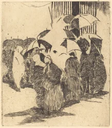 Kø foran slagterbutikken, 1870.