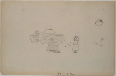 Manet - Skitse af en kvinde, der sidder på en bænk, og et barn, der står tæt på (blad fra en skitsebog), ca. 1864-1868