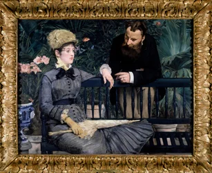 Vinterhaven i drivhuset. Maleri af Édouard Manet (1832-1883), 1879, 115 x 150 cm. Berlin, Staatliche Museen.