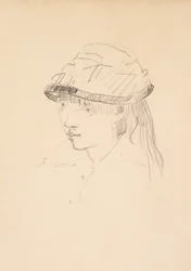 Ung pige med rund hat, 1878-79 (grafit på papir)