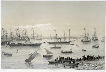 Suverænens indtræden i Suez-kanalen ved Port Said i "" Indvielse af Suez-kanalen af G. Nicole. 1869