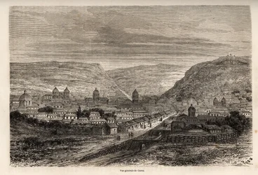 Generelt billede af Cusco eller Cusco, inkaernes tidligere hovedstad, tegning af Riou, for at illustrere Paul Marcoys rejse gennem Sydamerika fra 1848 til 1860. Indgravering i "" Le tour du monde"", redigeret af Edouard Charton