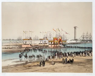 Indvielse af Suez-kanalen i Port-Said (Port sagt) - i "Through the Isthmus of Suez"" af Riou, Marius Fontaine