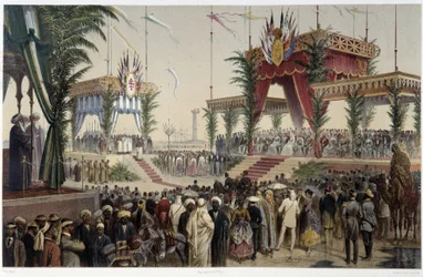 La Tribune des suvereigns i "" Indvielse af Suez-kanalen af ​​G. Nicole. 1869