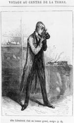 Professor Otto Lidenbrock, illustration fra Jules Vernes (1828-1905) „Rejsen til Jordens indre“, Paris, Hetzel
