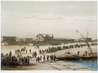 Scene og udsigt over kanalen i "" Indvielse af Suez-kanalen af G. Nicole. 1869