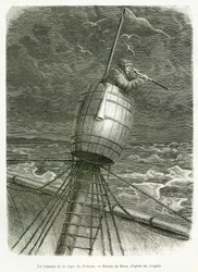 Tønden af bådens ur Bevist, tegning af Riou, for at illustrere historien om professor Nils Adolf Erik (Eric) Baron Nordenskjold (Nordenskiold) (1832-1901): Svensk polarekspedition, i 1875. Indgravering i Le tour du monde