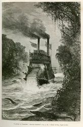 Passagen af Angostura (Colombia), af ekspeditionens dampbåd, tegnet af E.Riou, for at illustrere rejsen til jævndøgnsamerika (Colombia, Ecuador, Peru), i 1875-1876, af Edouard Andre (1833-1894) , rejsende beskyldt for en mission af Fr