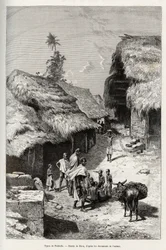 Typer af Pakhala (Elfenbenskysten). Gravering af Riou, for at illustrere historien "" Fra Niger til Guineabugten"" af kaptajn Louis Gustave Binger (1856-1936), i 1887-1889, i Le tour du monde, nouveau journal des voyages, under ledelse af Edouard Cha