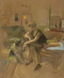 Gabrielle Jonas leger med en hund, 1927