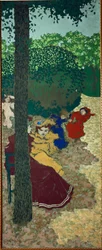 Små piger, der leger; fra Vuillards serie om offentlige haver (maleri på lærred)