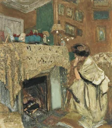 Madame Hessel ved pejsen, 1917-1918