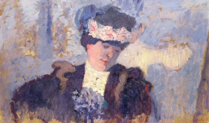 Madame Hessel iført en hat dekoreret med blomster, ca. 1905