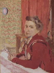 Madame Roussel i rødbrun badekåbe; Madame Roussel i rød-brun badekåbe, 1901