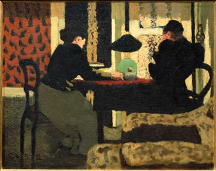 To kvinder under en lampe (maleri på lærred)