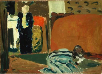Kvinde kigger under sengen, ca. 1895