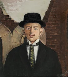 Portræt af digteren Vasili Kamensky 1884-1961 i en høj hat, 1917