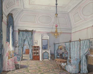 Interiør af Vinterpaladset. Den femte reserverede lejlighed. Storprinsesse Maria Alexandrovnas soveværelse, 1873