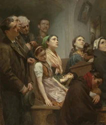Le prædiken - Prædikenen - Eduard Lebiedzki (1862-1915). Olie på lærred