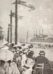 Hestevæddeløb ved Pompei-festivalerne, Pompeji, Italien, gravering fra tegning af Edoardo Dalbono, fra L