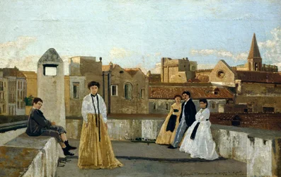 Terrassen, af Edoardo Dalbono (1841-1915), olie på panel, 45x30 cm.