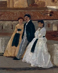 Terrassen, af Edoardo Dalbono (1841-1915), olie på panel, 45x30 cm. Detalje.