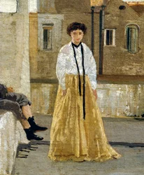 Terrassen, af Edoardo Dalbono (1841-1915), olie på panel, 45x30 cm. Detalje.
