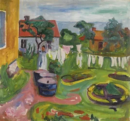 Tøj på linje i Asgårdstrand par Munch, Edvard (1863-1944)