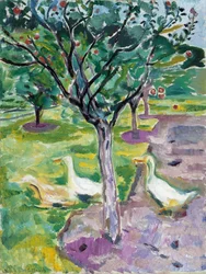 Gæs i en frugthave, ca. 1911