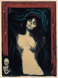 Madonna (forelsket kvinde). Værk af Edvard Munch (1863-1944), farvelitografi
