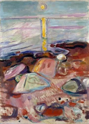Måneskin på stranden Maleri af Edvard Munch (1863-1944) 1904-1905 Dim. 90x65 cm Oslo, Kommunale Kunstsamlinger