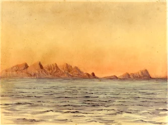 Sunset, Simons Bay, Sydafrika (wc på papir)