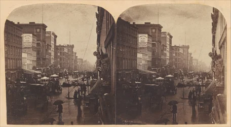 Broadway in the Rain, sandsynligvis taget fra 308 eller 310 Broadway, New York City, ca. 1860