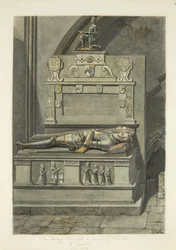 Monument til Sir Henry Newton og Lady Newton i Bristol Cathedral (blyant og akvarel på papir)