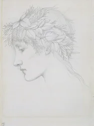 Hoved kronet med blade, ca. 1897 (blyant på papir)