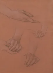 Studies of Hands for the Portrait of Mary Gaskell (sort-hvidt kridt på papir)