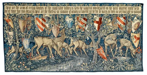 Verdure with Deer and Shields, gobelin designet af kunstneren og vævet af Morris and Co., 1909