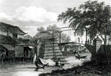 Vindebro ved Malacca, graveret af George Cooke